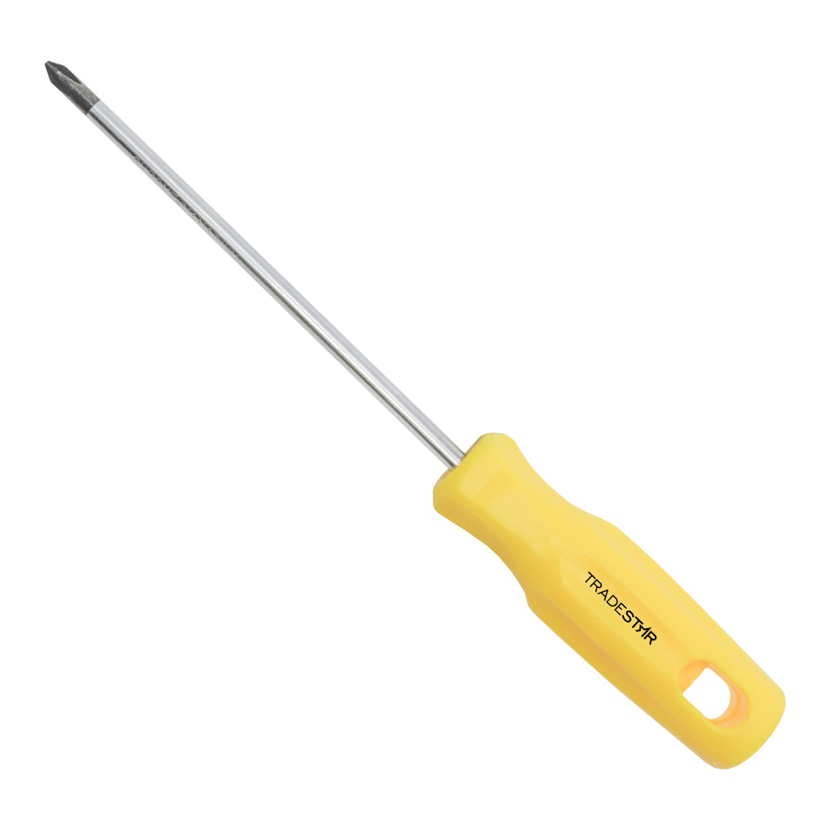 Chave Phillips 3/16x5" Ponta Imantada Tradestar, ferramenta manual com cabo amarelo ergonômico e ponta magnetizada para parafusos. Ideal para trabalhos de precisão e manutenção, fabricada em aço cromo vanádio.