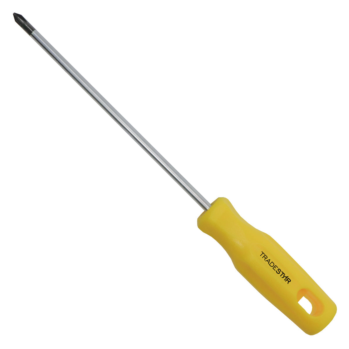 Chave Phillips 3/16x6" Ponta Imantada Tradestar, ferramenta manual com cabo ergonômico amarelo e haste de aço cromo vanádio, ideal para parafusar e manutenção. Possui ponta magnetizada para fixação de parafusos.