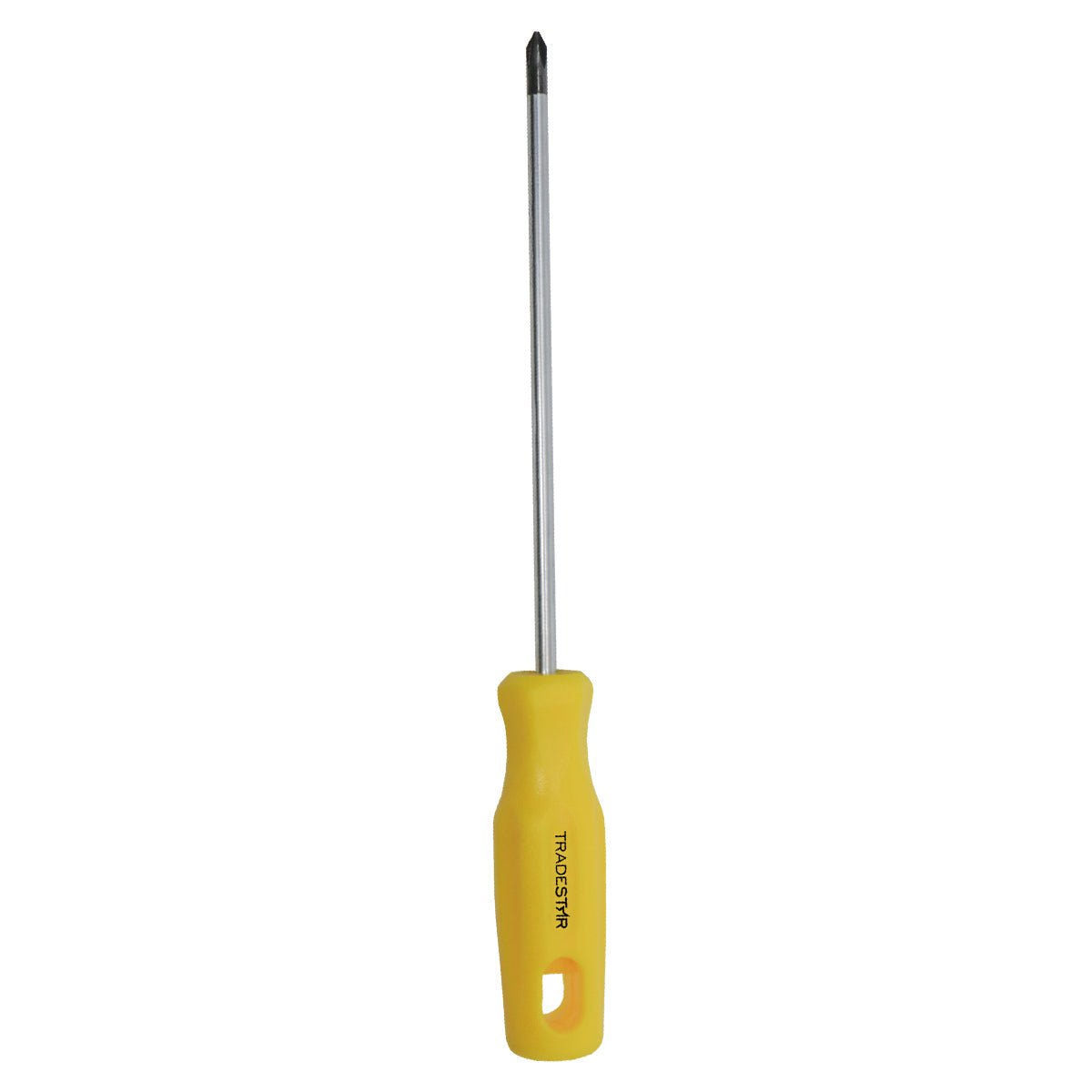 Chave Phillips 3/16x6" Ponta Imantada Tradestar, ferramenta manual com cabo ergonômico amarelo e haste de aço cromado. Ideal para parafusar e manutenção, com ponta magnetizada para fixação precisa.