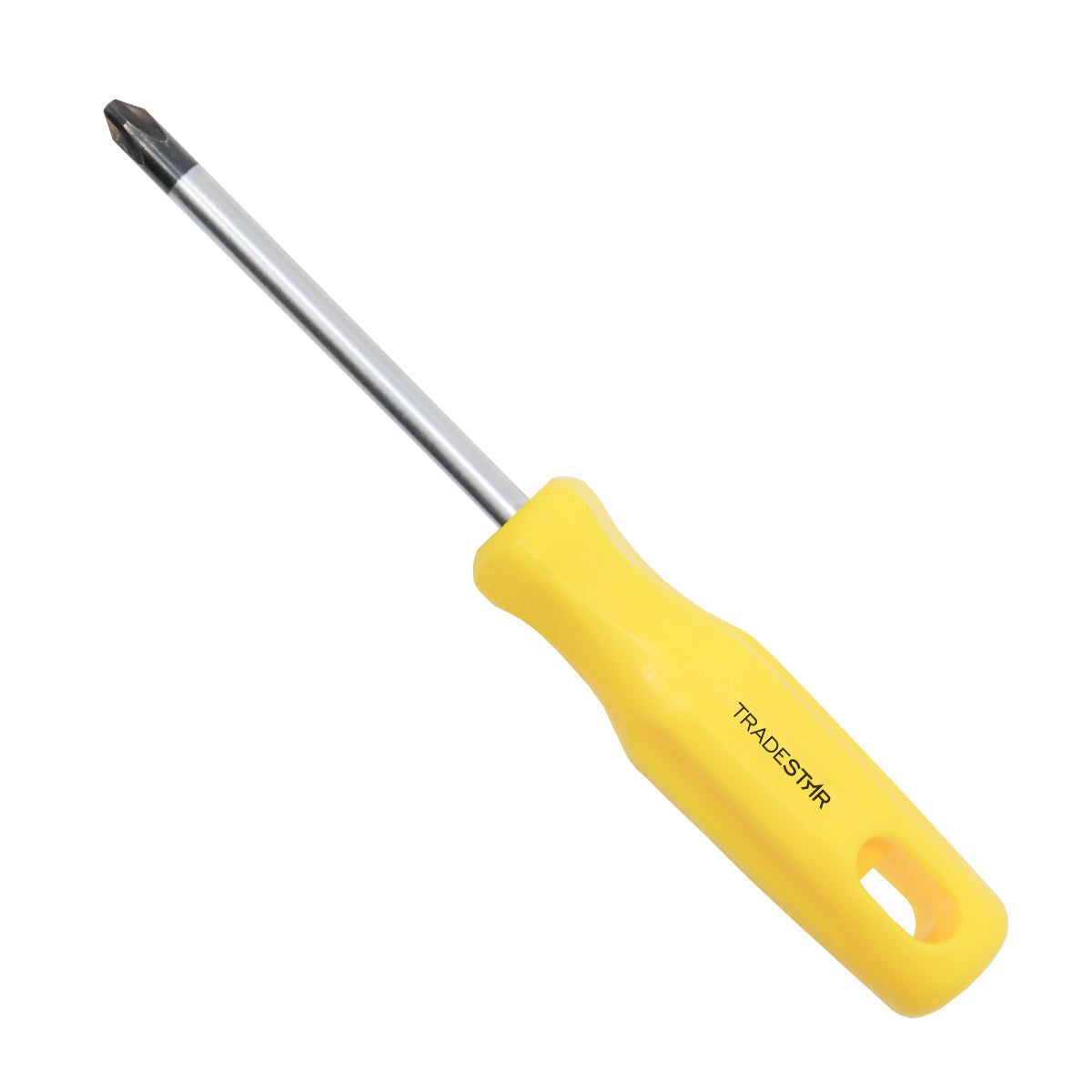 Chave Phillips 5/16x4" Ponta Imantada Tradestar, ferramenta manual com cabo ergonômico amarelo e ponta magnetizada para parafusos. Ideal para manutenção e montagem, feita em aço cromo vanádio, garantindo durabilidade e precisão.