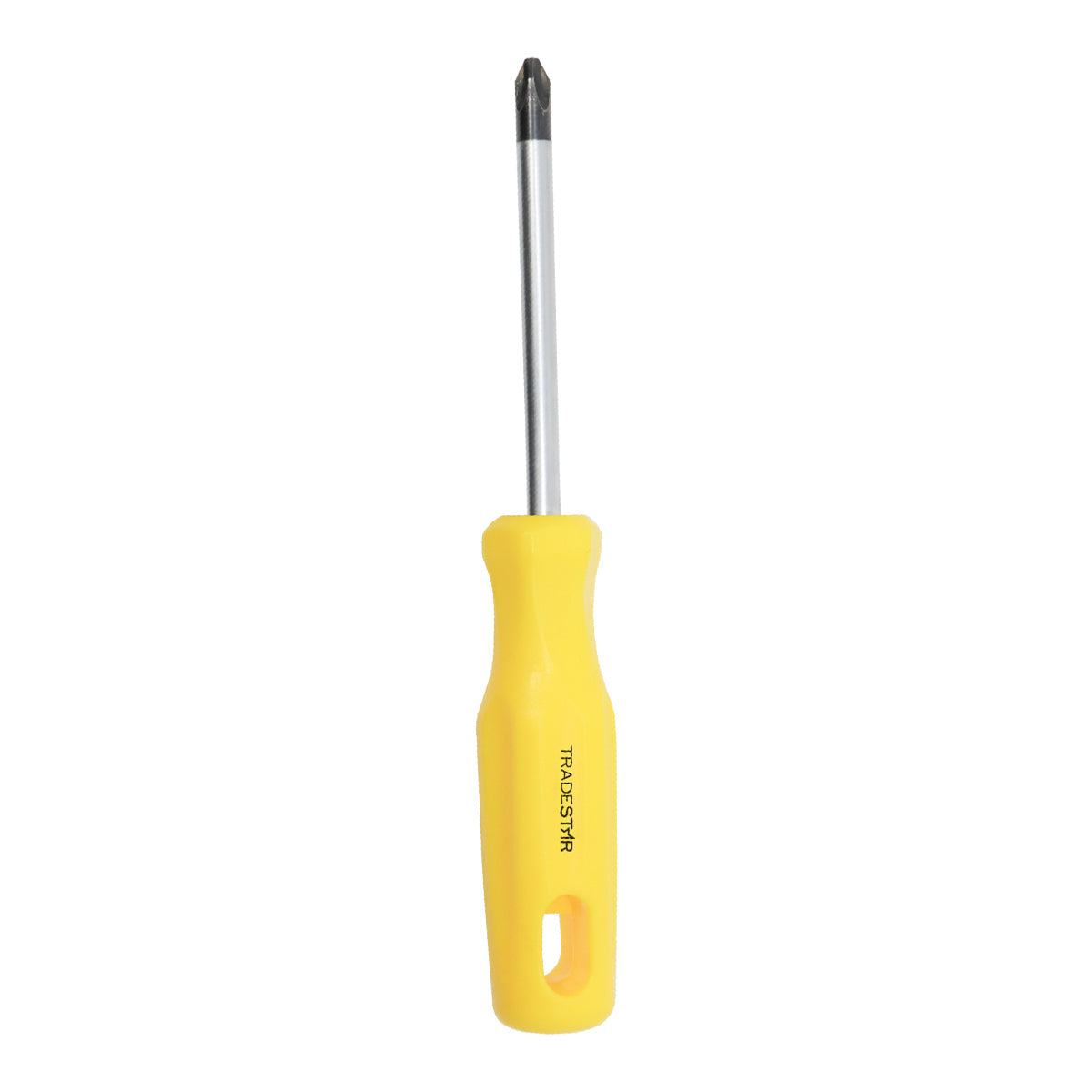 Chave Phillips 5/16x4" Ponta Imantada Tradestar, ferramenta manual com cabo ergonômico amarelo e ponta magnetizada para parafusos. Ideal para manutenção e montagem, fabricada em aço cromo vanádio, proporcionando durabilidade e precisão.