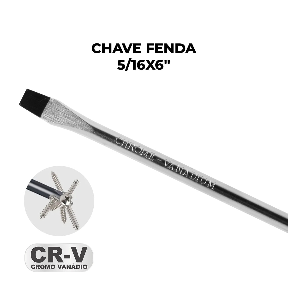 Chave de fenda 5/16x6" Tradestar em aço cromo vanádio com ponta imantada. Ferramenta ideal para trabalhos de precisão e montagem, com cabo ergonômico e durabilidade garantida. Perfeita para uso profissional e doméstico.