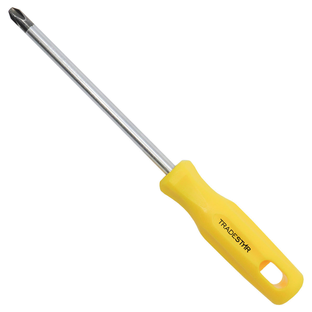 Chave Phillips 3/8x6" Ponta Imantada Tradestar, ferramenta manual com cabo ergonômico amarelo e haste de aço cromado, ideal para parafusar e manutenção.