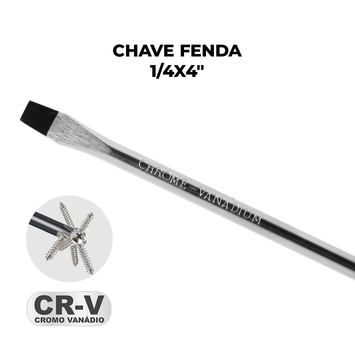 Chave de Fenda 1/4x4" Ponta Imantada Tradestar em aço cromo vanádio, ideal para precisão e durabilidade em trabalhos de manutenção e montagem. Ferramenta com ponta magnetizada para melhor fixação de parafusos.