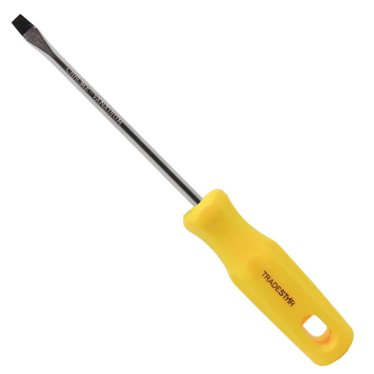 Chave de Fenda 1/4x5" Ponta Imantada Tradestar - Ferramenta de aço cromo vanádio com cabo ergonômico amarelo, ideal para precisão e durabilidade em projetos de manutenção e montagem. Ponta magnetizada para melhor fixação.