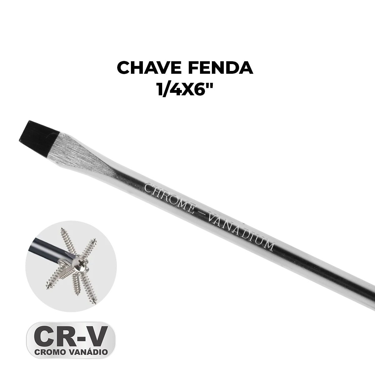 Chave de Fenda 1/4x6" Ponta Imantada Tradestar em aço cromo vanádio, ideal para precisão e durabilidade em projetos de bricolagem e profissionais. Ferramenta com ponta magnetizada, cabo ergonômico e resistente. Perfeita para montagem, reparos e manutenção.