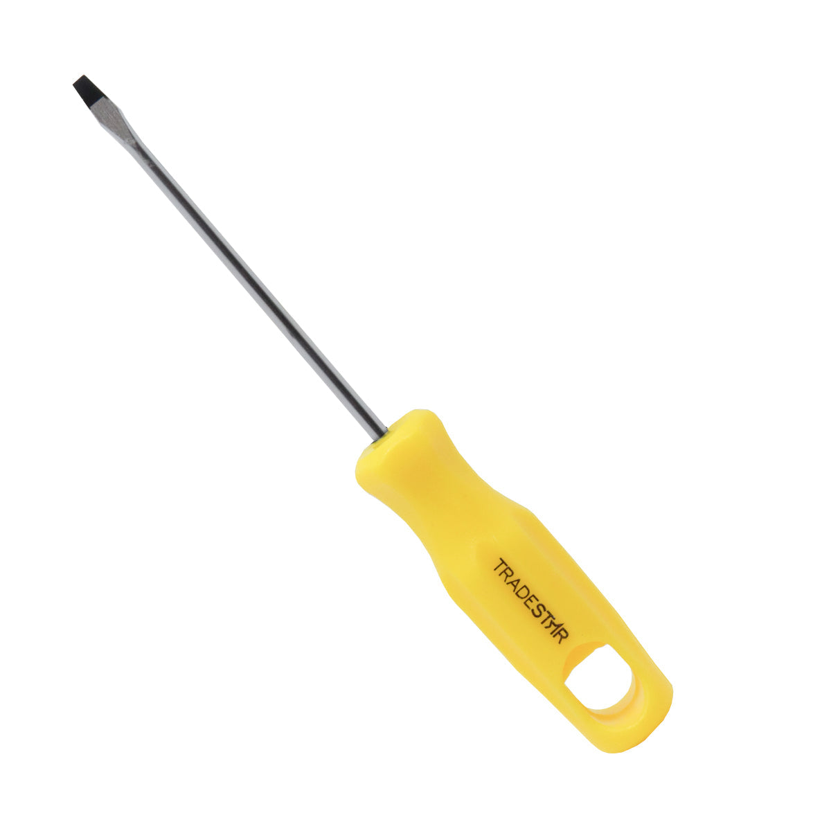 Chave de Fenda 1/8x3" Ponta Imantada Tradestar - Ferramenta manual de aço cromo vanádio com cabo ergonômico amarelo, ideal para precisão em reparos e montagens. Ponta magnetizada para facilitar o uso.
