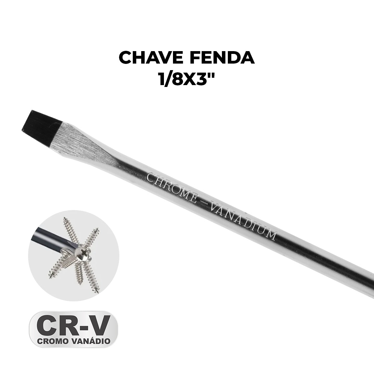 Chave de Fenda 1/8x3" Ponta Imantada Tradestar em aço cromo vanádio, ideal para precisão e durabilidade em projetos de bricolagem e manutenção. Ferramenta com ponta magnetizada para melhor fixação de parafusos.
