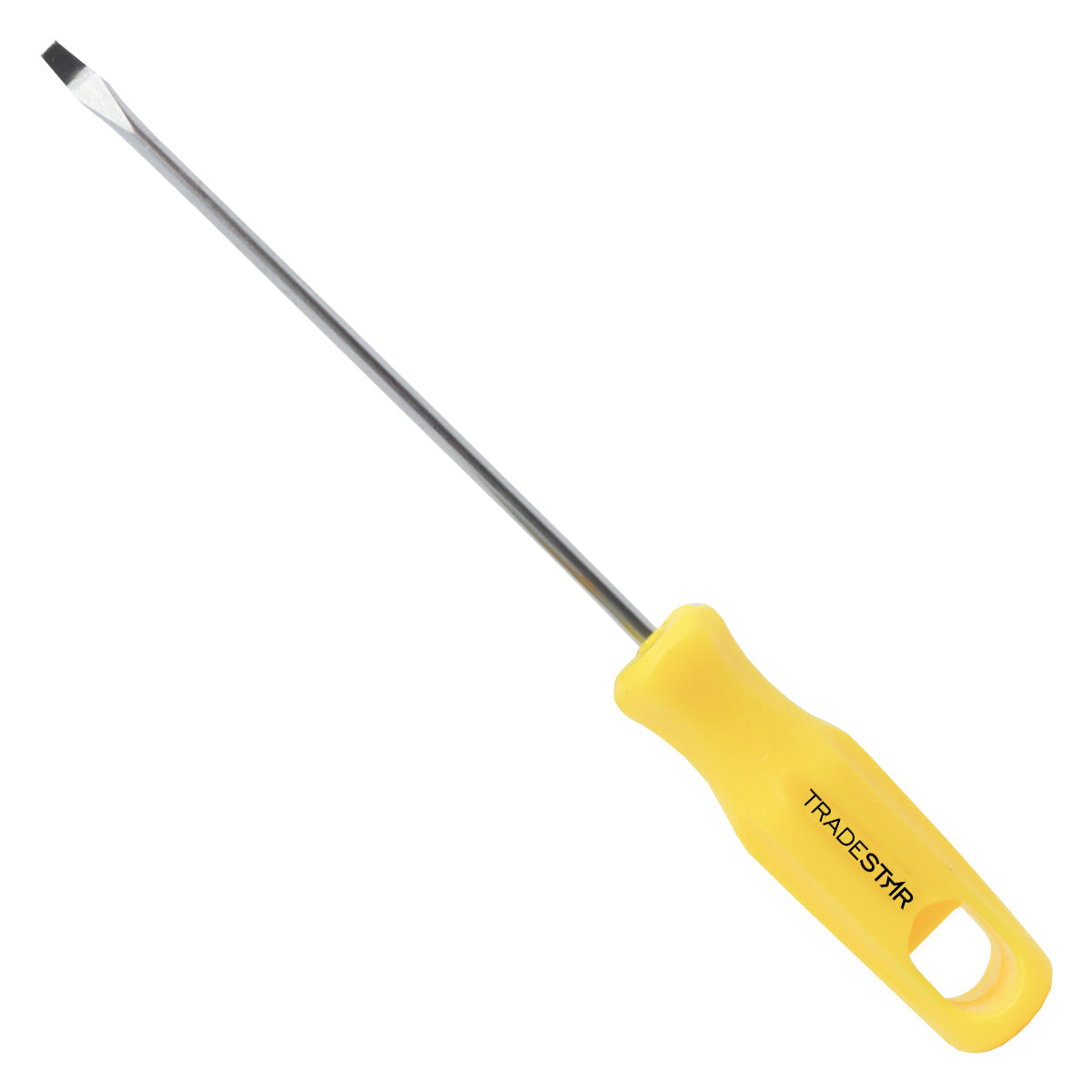 Chave de Fenda 1/8x4" Ponta Imantada Tradestar, com cabo ergonômico amarelo e ponta para parafusos. Ferramenta manual de aço cromo vanádio, ideal para reparos e montagens.