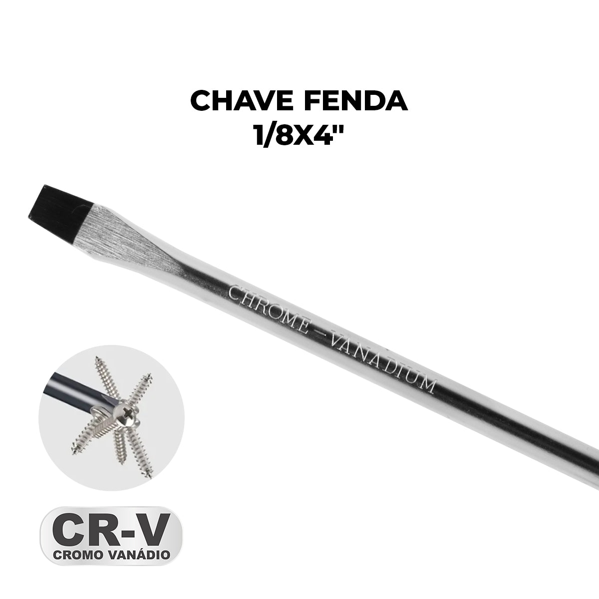 Chave de Fenda 1/8x4" Ponta Imantada Tradestar em aço cromo vanádio, ideal para precisão e durabilidade em projetos de bricolagem e manutenção. Ferramenta com ponta magnetizada, cabo ergonômico e resistente, com garantia e envio imediato.