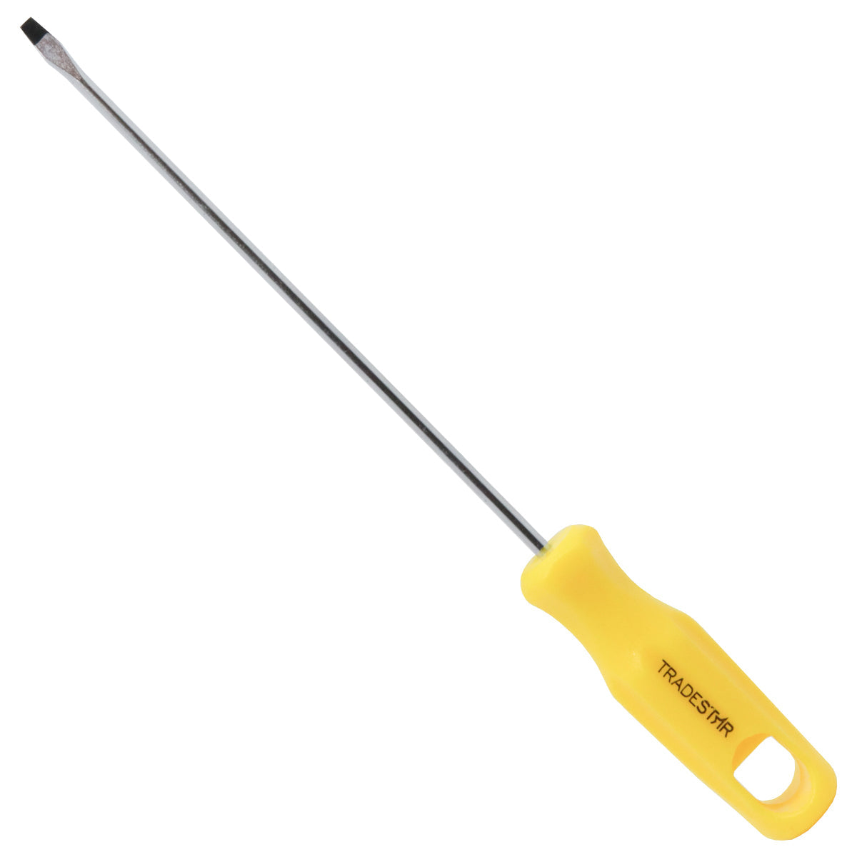 Chave de Fenda Tradestar 1/8x5" Ponta Imantada - Ferramenta manual de aço cromo vanádio com cabo ergonômico amarelo e ponta magnetizada para precisão em trabalhos de manutenção e montagem. Ideal para uso profissional e doméstico.