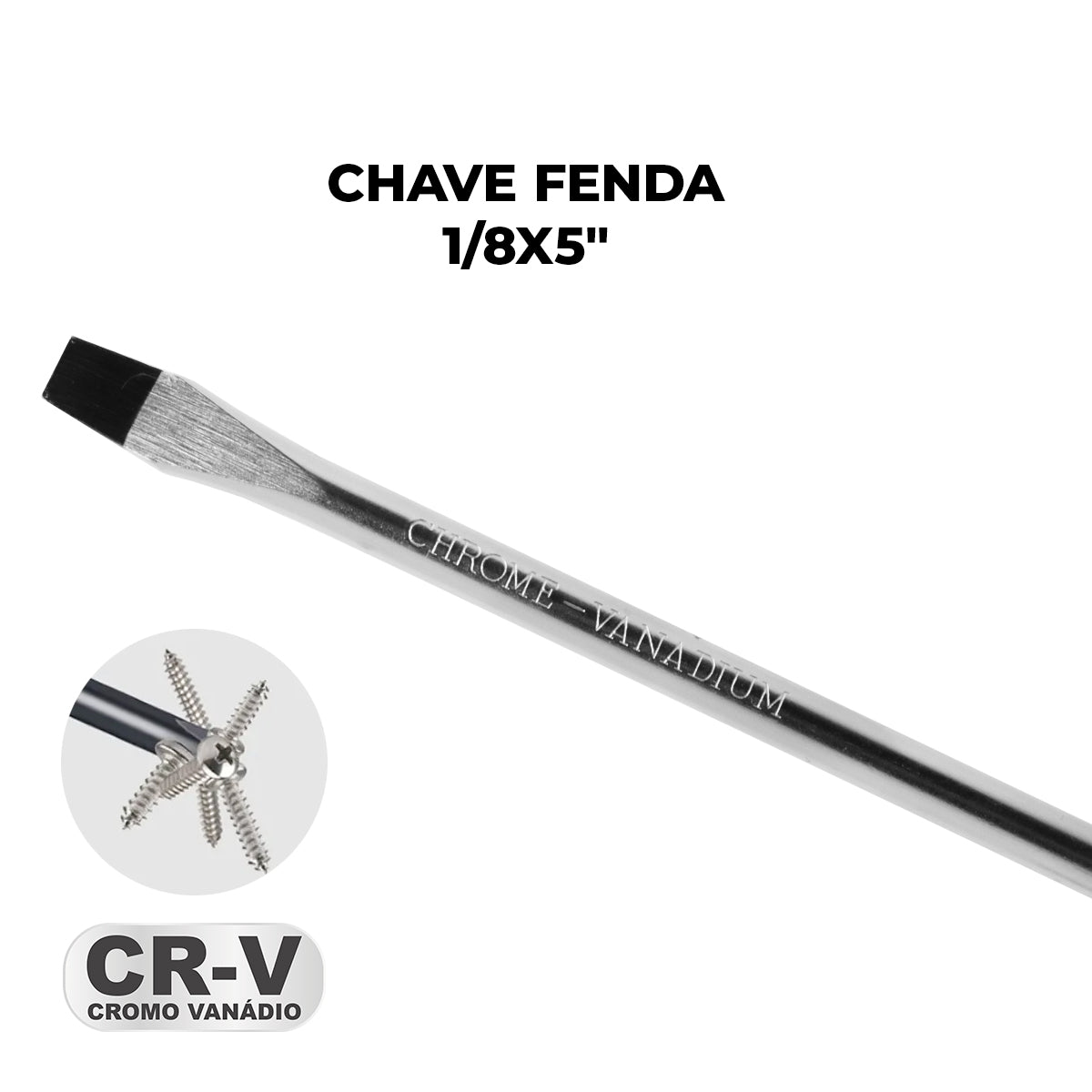 Chave de Fenda 1/8x5" Ponta Imantada Tradestar em aço cromo vanádio, ideal para precisão e durabilidade em projetos de bricolagem e manutenção. Possui ponta magnetizada, cabo ergonômico e alta resistência. Ferramenta essencial para parafusar e fixar.