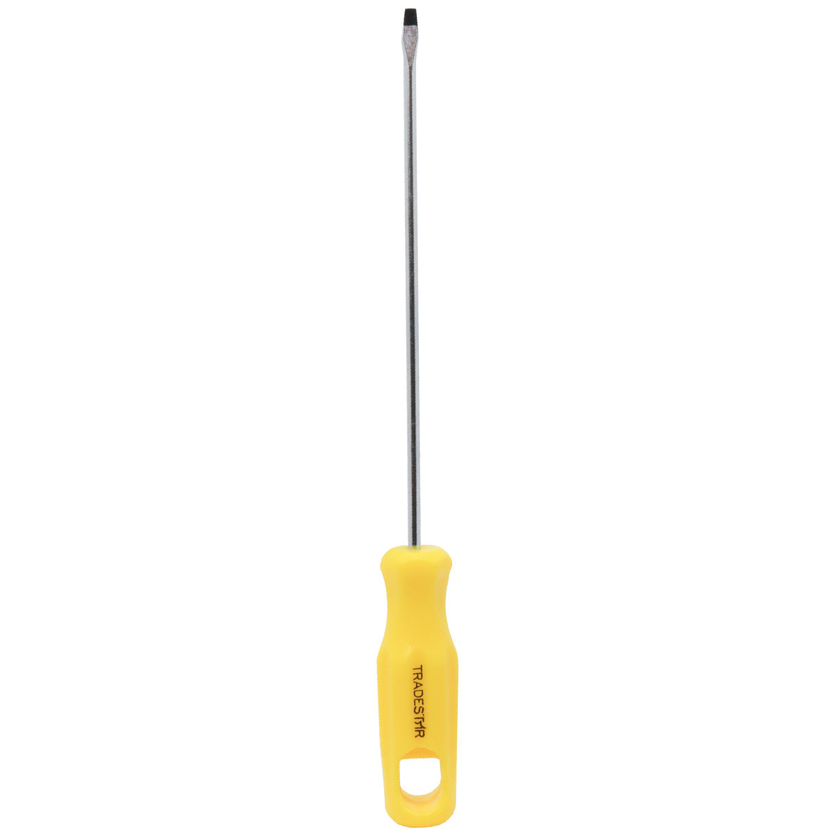 Chave de Fenda 1/8x5" Ponta Imantada Tradestar - Ferramenta manual com cabo ergonômico amarelo e ponta magnetizada para parafusos, ideal para trabalhos de precisão e manutenção. Fabricada em aço cromo vanádio, oferece durabilidade e eficiência em diversas aplicações.