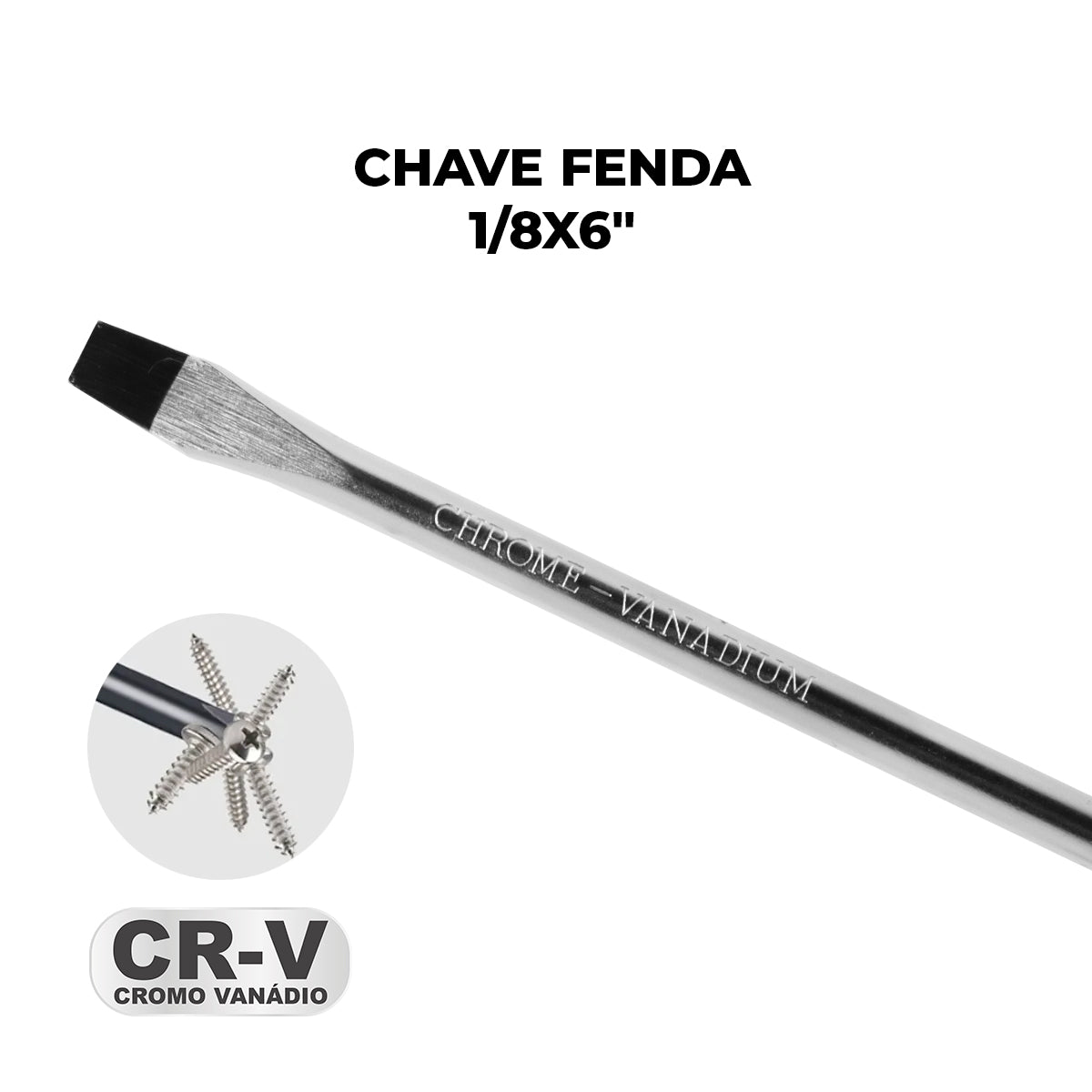 Chave de Fenda 1/8x6" Ponta Imantada Tradestar em aço cromo vanádio, ideal para precisão e durabilidade em projetos de bricolagem e reparos. Ferramenta com ponta magnetizada para melhor fixação de parafusos. CR-V (Cromo Vanádio).