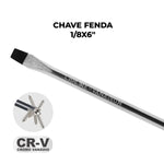 Chave de Fenda 1/8x6" Ponta Imantada Tradestar em aço cromo vanádio, ideal para precisão e durabilidade em projetos de bricolagem e reparos. Ferramenta com ponta magnetizada para melhor fixação de parafusos. CR-V (Cromo Vanádio).