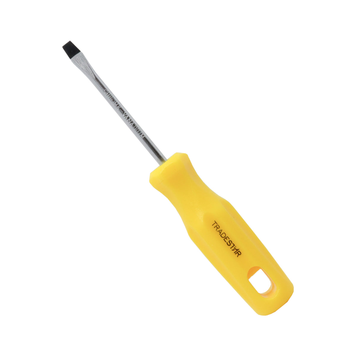Chave de Fenda 3/16x3" Ponta Imantada Tradestar, com cabo ergonômico amarelo e ponta magnetizada. Ferramenta de aço cromo vanádio para precisão e durabilidade em projetos de manutenção e montagem.