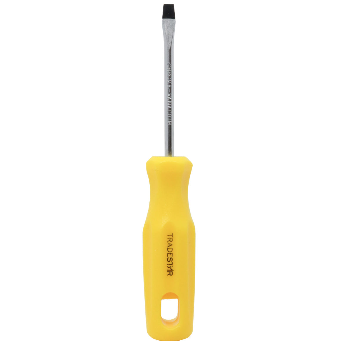 Chave de Fenda 3/16x3" Ponta Imantada Tradestar - Ferramenta manual de aço cromo vanádio com cabo ergonômico amarelo, ideal para precisão e durabilidade em projetos de bricolagem e manutenção. Ponta magnetizada para facilitar o uso.