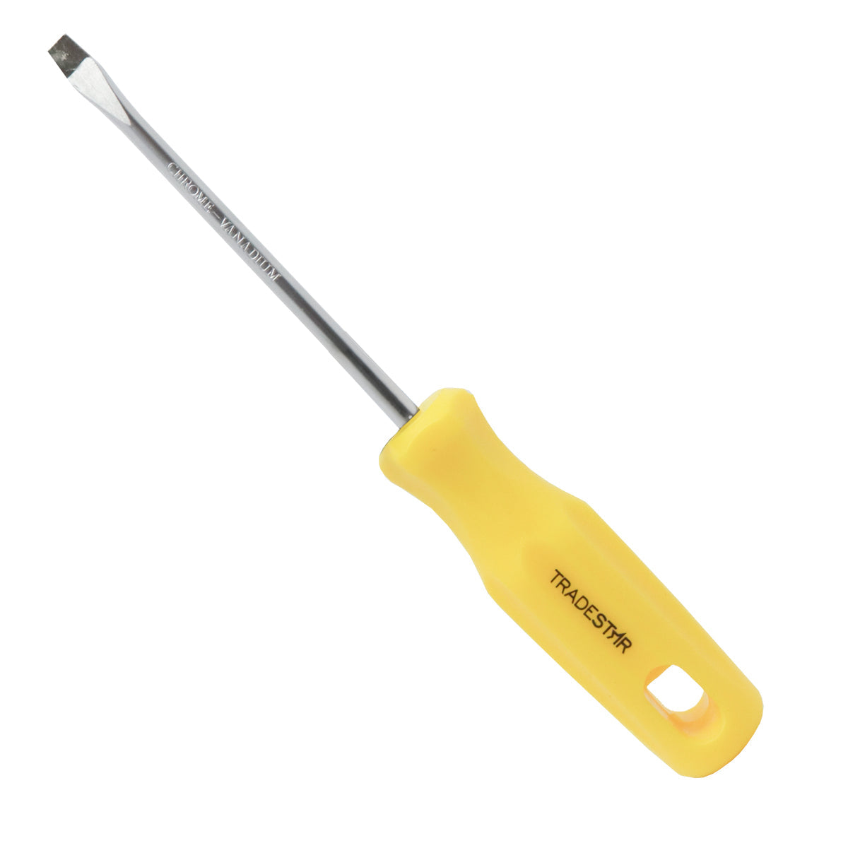 Chave de Fenda 3/16x4" Ponta Imantada Tradestar, com cabo ergonômico amarelo e haste de aço cromo vanádio. Ferramenta ideal para precisão e durabilidade em projetos de manutenção e montagem.