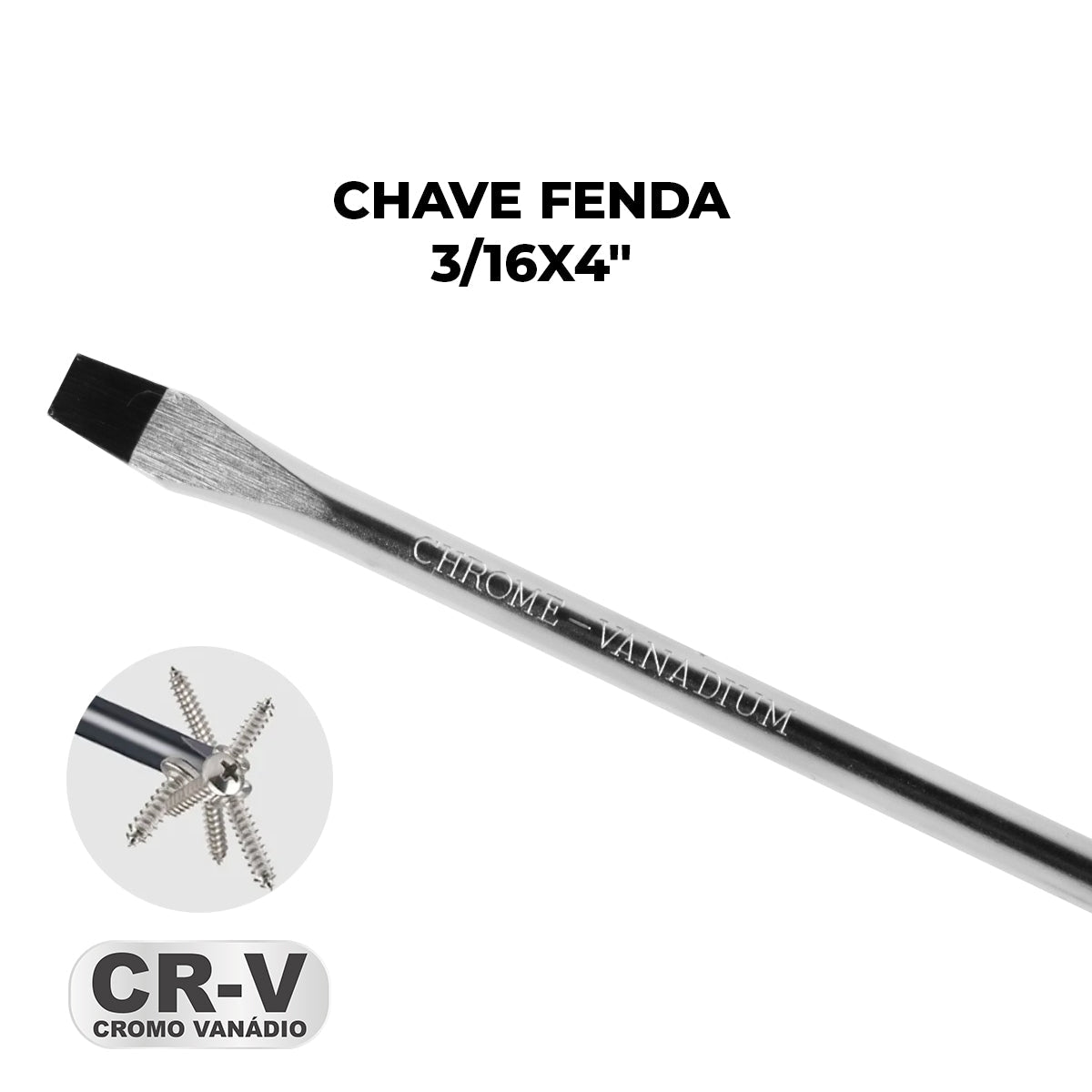 Chave de Fenda 3/16x4" Ponta Imantada Tradestar em aço cromo vanádio, ideal para precisão e durabilidade em diversos projetos. Ferramenta com ponta magnetizada, cabo ergonômico e design resistente para uso profissional e doméstico. Inclui parafusos para demonstração.