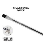 Chave de Fenda 3/16x4" Ponta Imantada Tradestar em aço cromo vanádio, ideal para precisão e durabilidade em diversos projetos. Ferramenta com ponta magnetizada, cabo ergonômico e design resistente para uso profissional e doméstico. Inclui parafusos para demonstração.