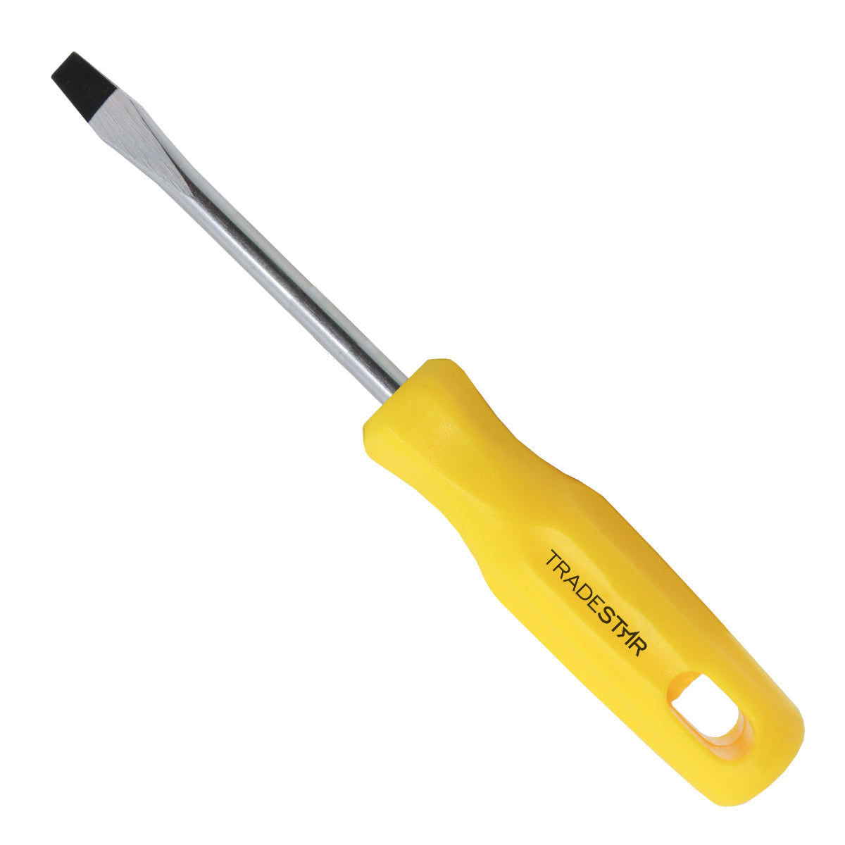 Chave de Fenda 5/16x4" Ponta Imantada Tradestar, com cabo ergonômico amarelo e ponta magnetizada. Ferramenta de aço cromo vanádio para uso profissional e doméstico. Ideal para parafusar e manutenção.