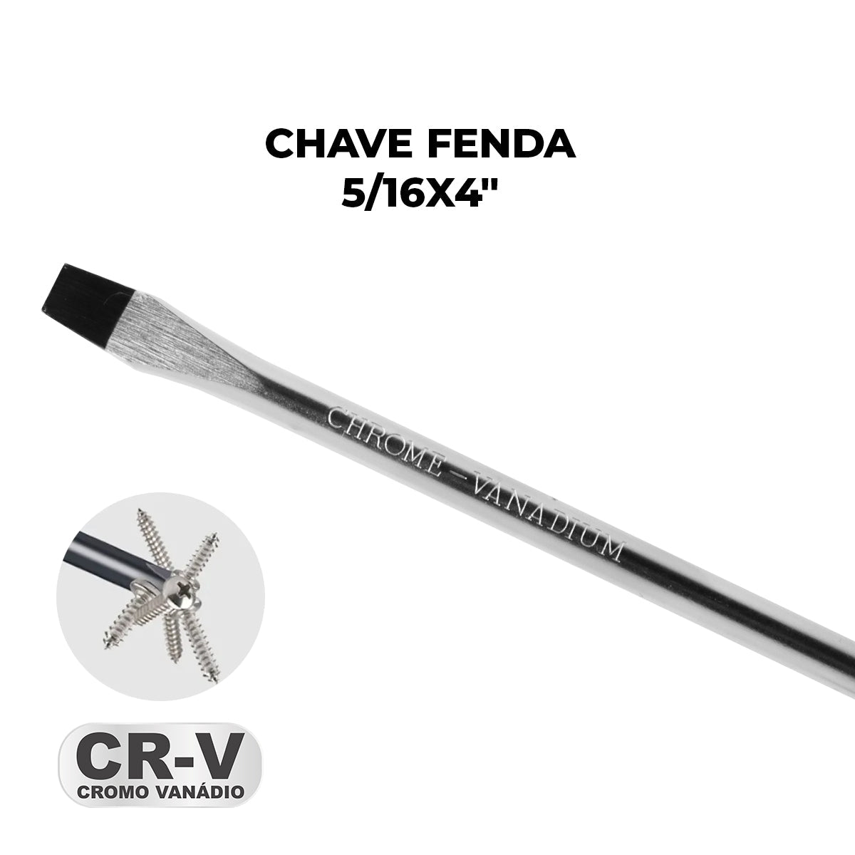 Chave de Fenda 5/16x4" Ponta Imantada Tradestar em aço cromo vanádio, ideal para trabalhos de precisão e durabilidade. Ferramenta com ponta magnetizada, cabo ergonômico e resistente, perfeita para montagem, reparos e projetos diversos. CR-V (Cromo Vanádio).
