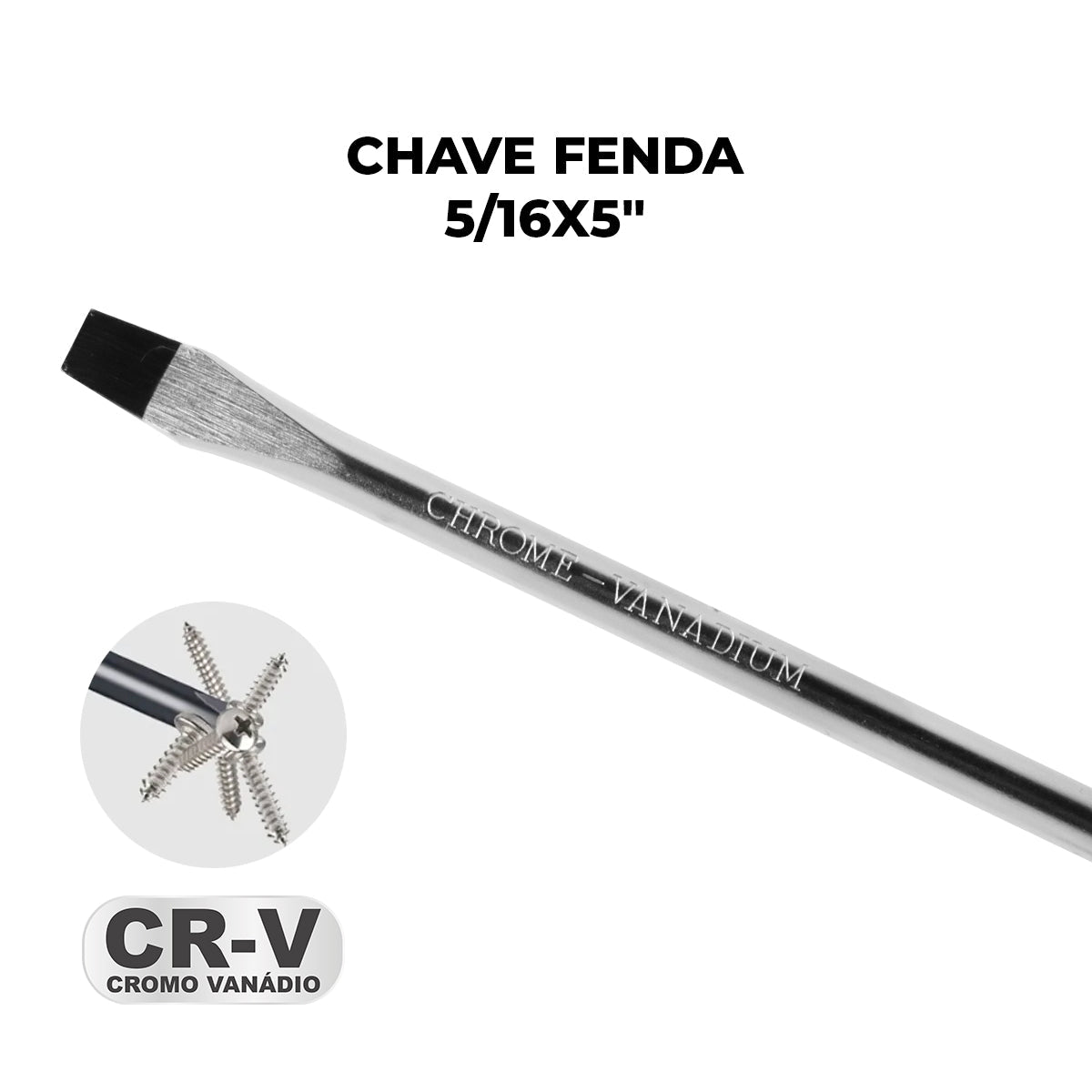 Chave de Fenda 5/16x5" Ponta Imantada Tradestar em aço cromo vanádio, ideal para parafusar. Ferramenta manual com ponta magnetizada para maior precisão e segurança em trabalhos de manutenção e montagem. Chave de fenda resistente e durável para uso profissional e doméstico.