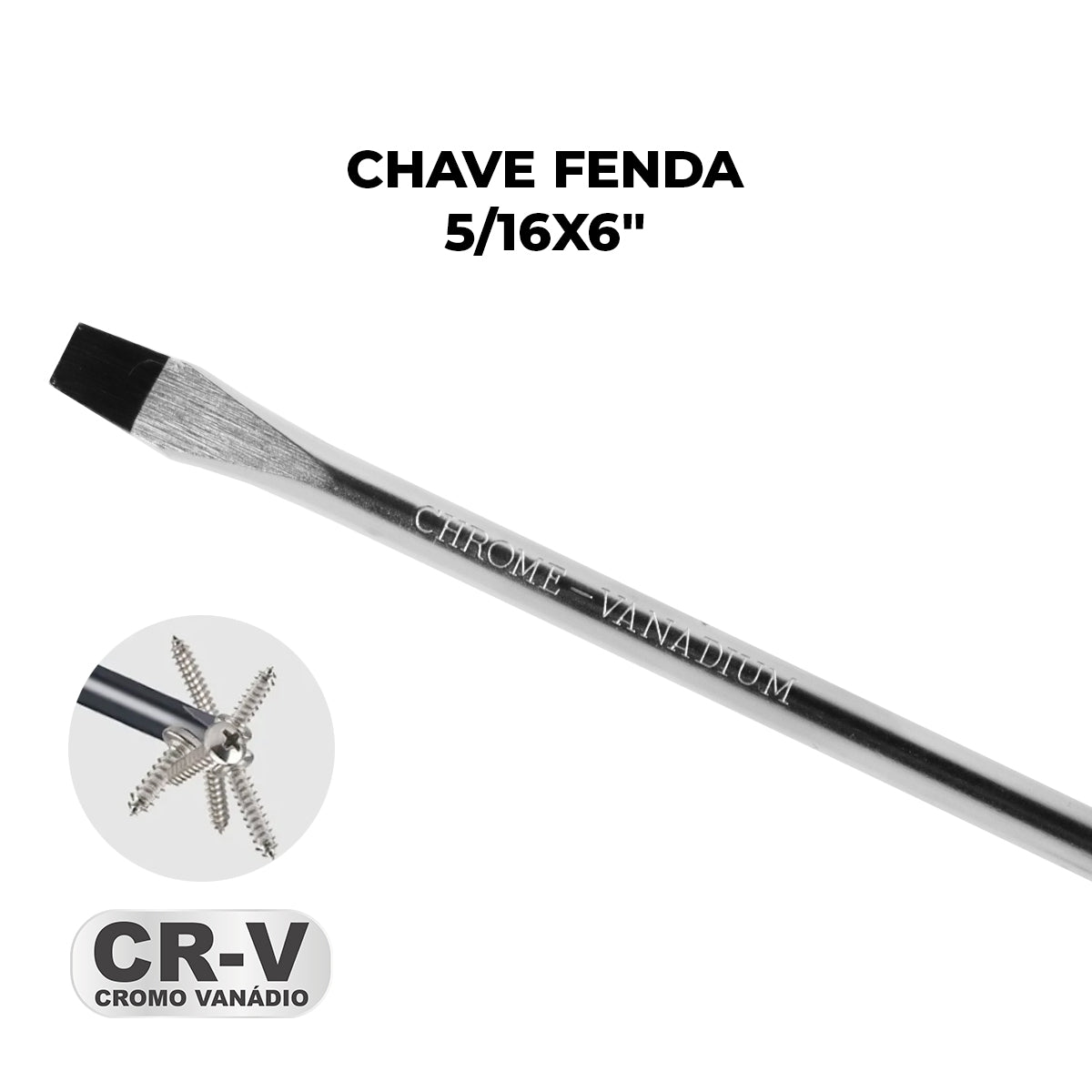 Chave de Fenda 5/16x6" Ponta Imantada Tradestar em aço cromo vanádio, ideal para precisão e durabilidade em projetos de bricolagem e manutenção. Ferramenta com ponta magnetizada para melhor fixação de parafusos.