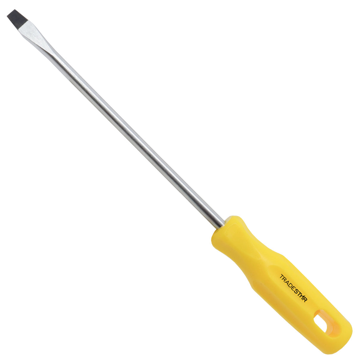 Chave de Fenda 5/16x8" Ponta Imantada Tradestar - Ferramenta manual de aço cromo vanádio com cabo ergonômico amarelo, ponta magnetizada para precisão em trabalhos de manutenção e montagem. Ideal para uso profissional e doméstico.