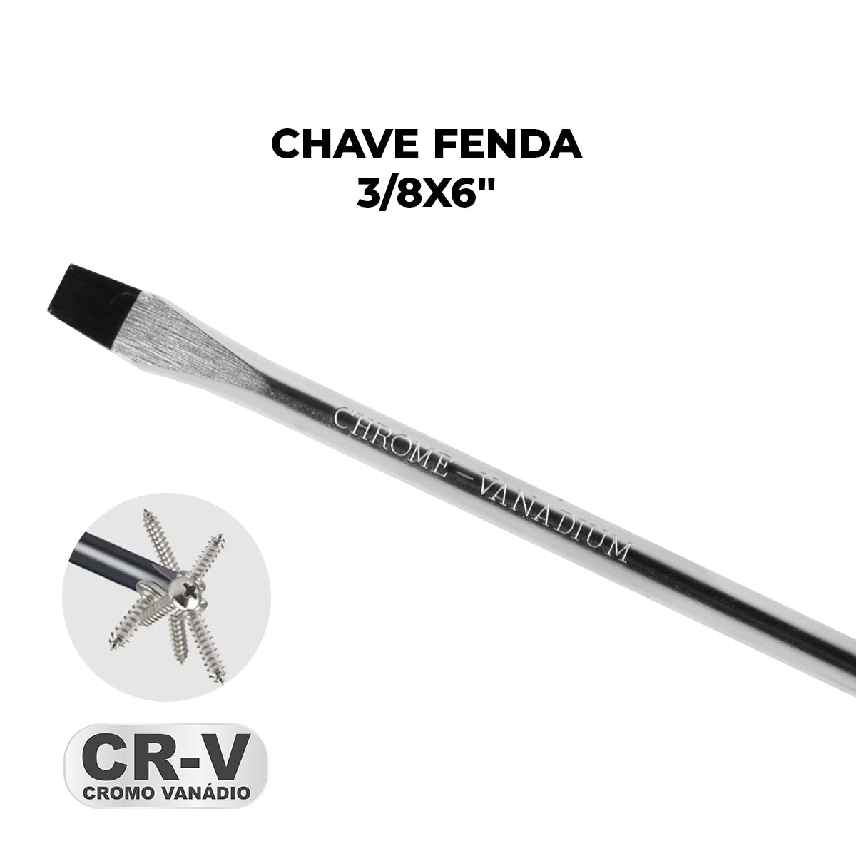 Chave de Fenda 3/8x6" Ponta Imantada Tradestar em aço cromo vanádio, ideal para precisão e durabilidade em projetos de bricolagem e profissionais. Ferramenta com ponta magnetizada, cabo ergonômico e resistência para uso intensivo. Perfeita para montagem, reparos e manutenção.
