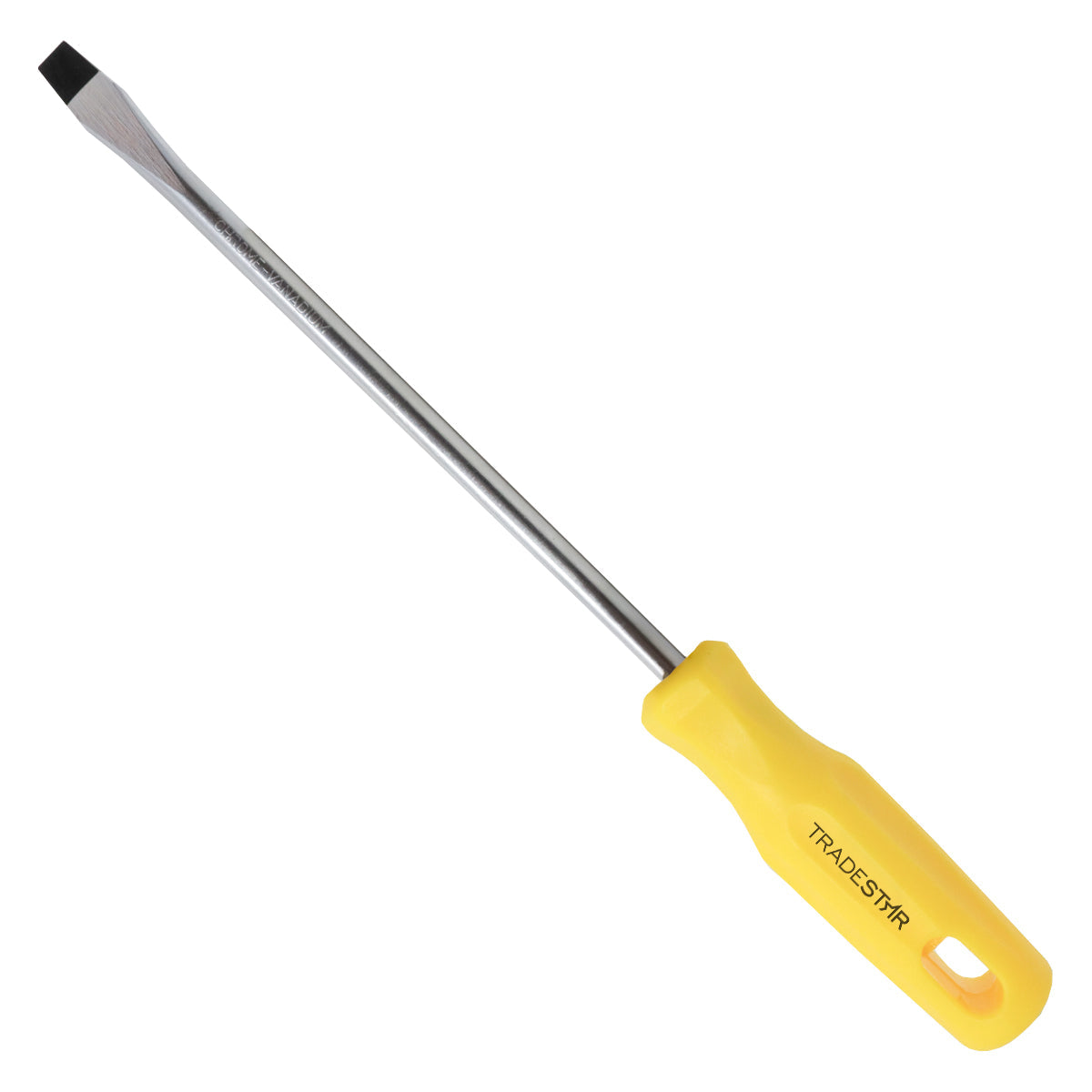 Chave de Fenda Tradestar 3/8x8" Ponta Imantada, ideal para precisão e durabilidade em projetos de bricolagem e profissionais. Fabricada em aço cromo vanádio, com cabo ergonômico amarelo e ponta magnetizada para facilitar o uso. Ferramenta resistente e versátil para diversas aplicações de manutenção e montagem.