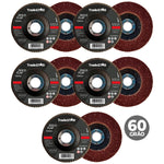 Kit 10 Discos de Desbaste Flap Cônico Metais Lixa G60 Tradestar - Discos abrasivos cônicos de óxido de alumínio para desbaste e acabamento em metais ferrosos e não ferrosos. Grão G60, formato cônico, ideal para uso em esmerilhadeiras. Marca Tradestar.