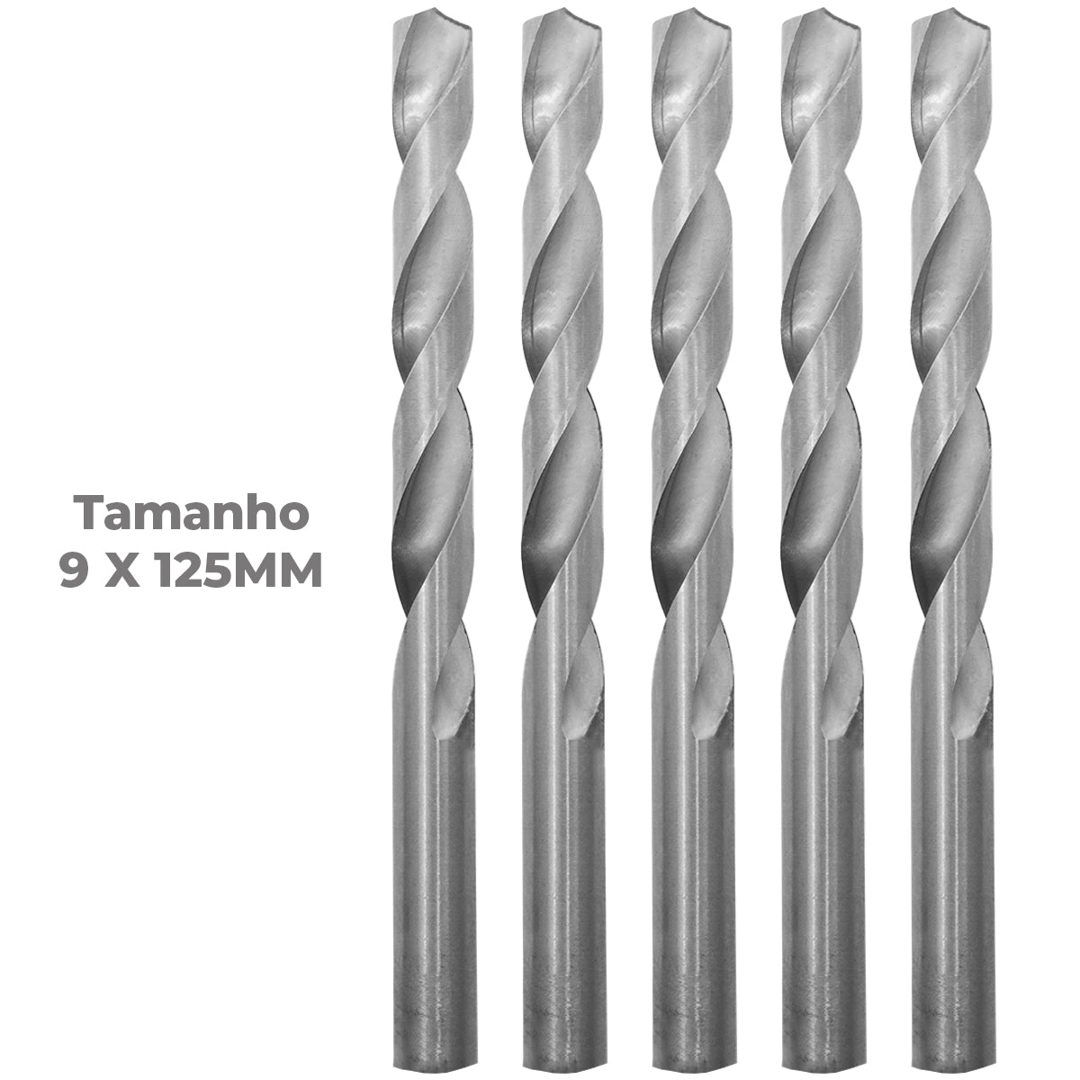 Broca em HSS Aço Rápido DIN 338 9x125mm Tradestar - Pacote com 5 brocas de alta performance para perfuração em metal, madeira e plástico. Ferramenta durável e precisa para uso profissional e hobby.
