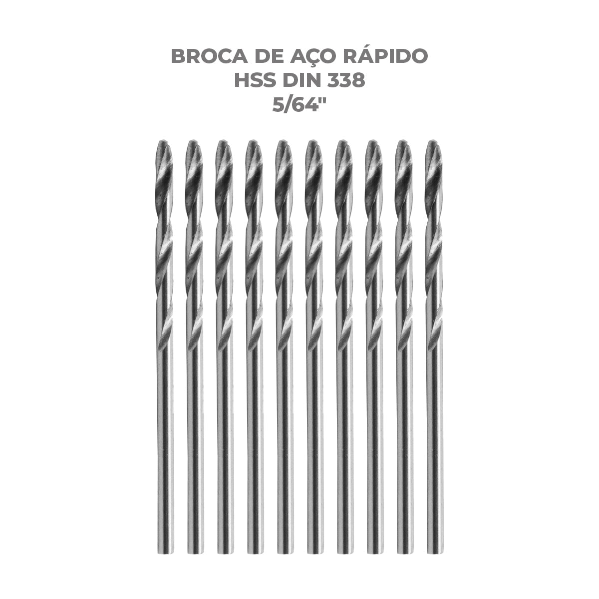 Broca em HSS Aço Rápido DIN 338 5/64 Tradestar - Pacote com 10 unidades. Brocas de alta qualidade para perfuração precisa em metal, madeira e plástico. Fabricadas em aço rápido (HSS) para maior durabilidade e eficiência. Ideal para profissionais e hobbistas.