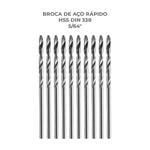 Broca em HSS Aço Rápido DIN 338 5/64 Tradestar - Pacote com 10 unidades. Brocas de alta qualidade para perfuração precisa em metal, madeira e plástico. Fabricadas em aço rápido (HSS) para maior durabilidade e eficiência. Ideal para profissionais e hobbistas.