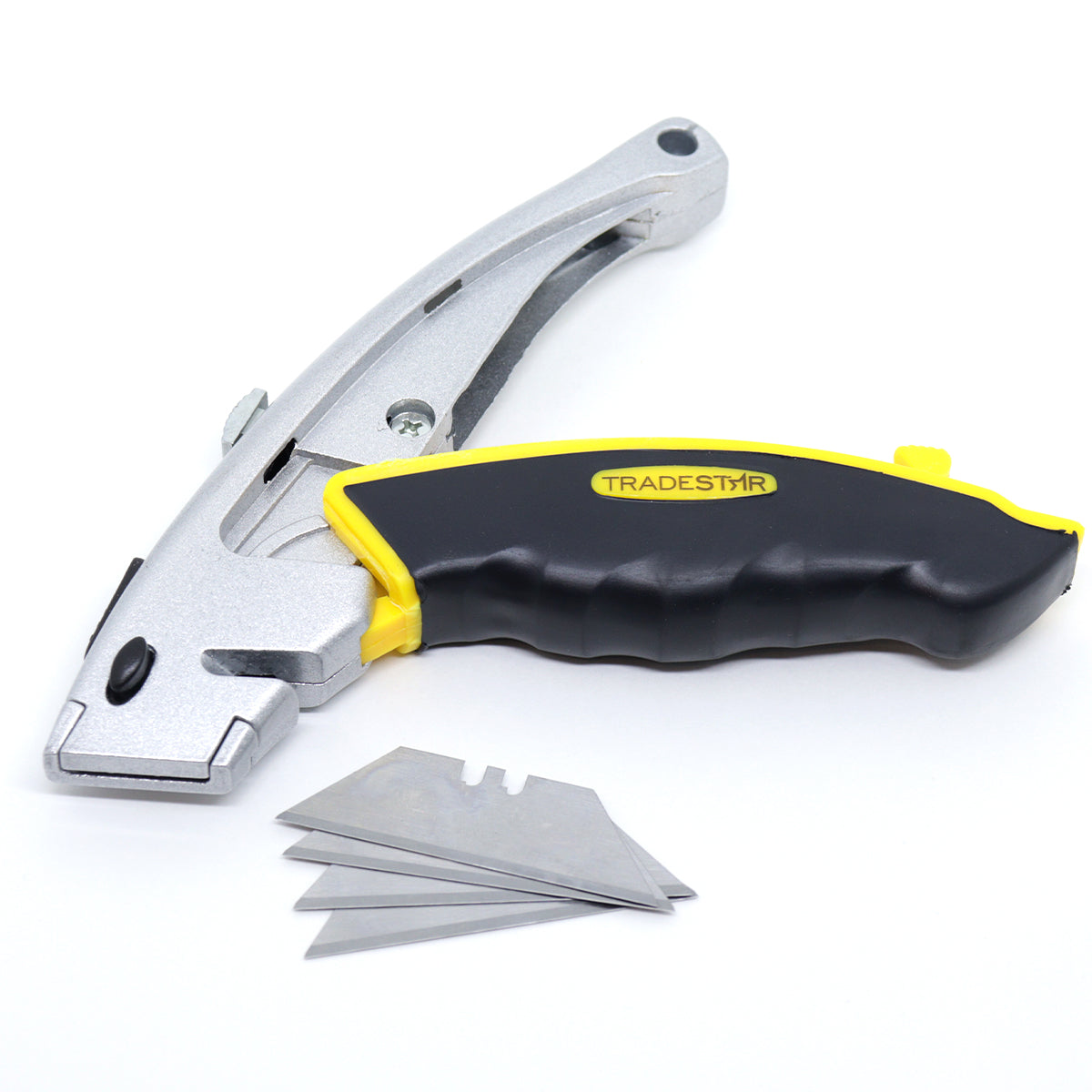 Kit 26 estiletes trapezoidais 18mm com cabo emborrachado e 50 lâminas de refil. Estilete profissional para corte de papel, papelão, tecidos e outros materiais. Ferramenta versátil e segura com trava de lâmina e empunhadura confortável.