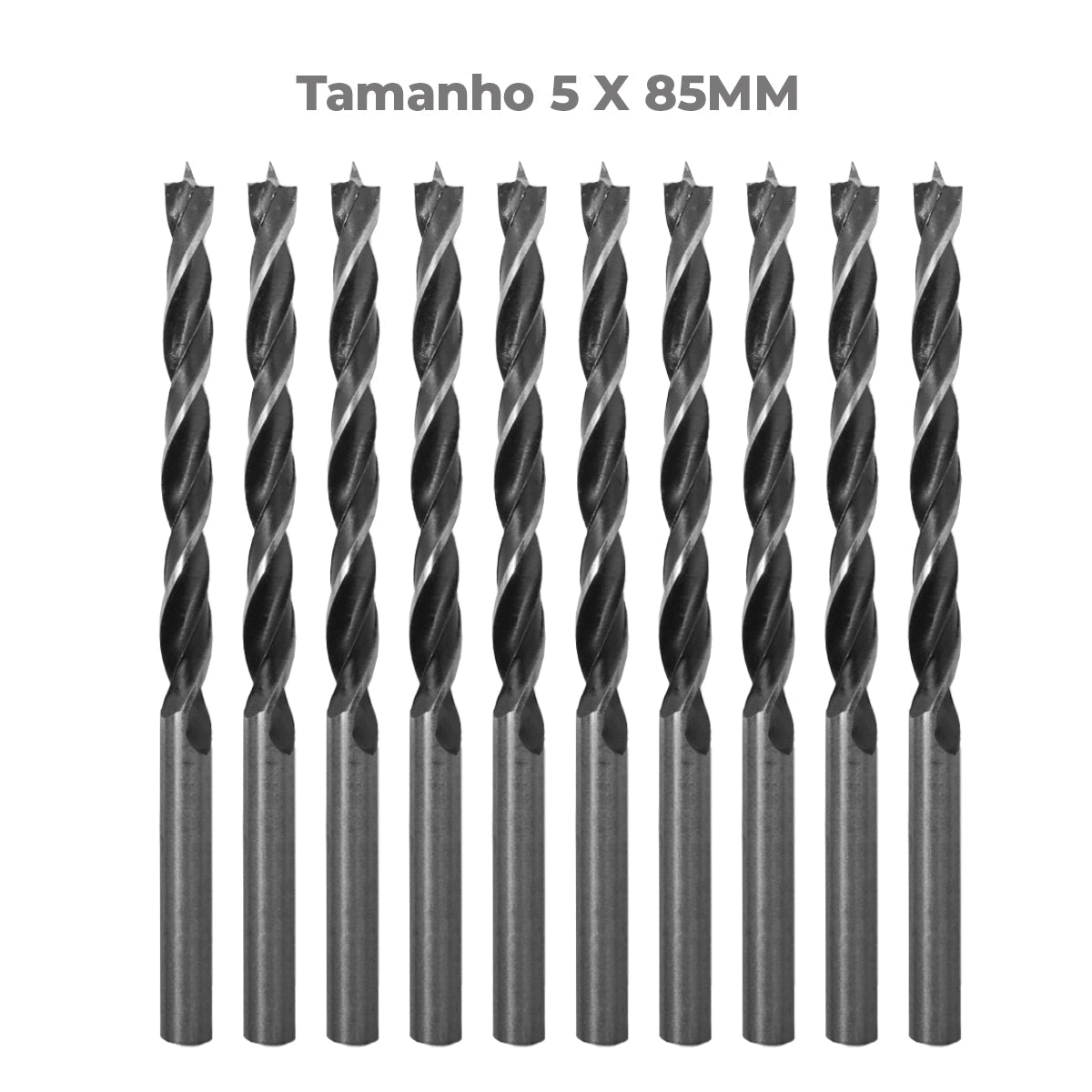 Broca para madeira em aço carbono 3 pontas 5x85mm Tradestar - Pacote com 10 unidades. Ferramenta de alta performance para furos precisos em madeira. Ideal para carpinteiros, marceneiros e hobbistas. Qualidade e durabilidade garantidas.