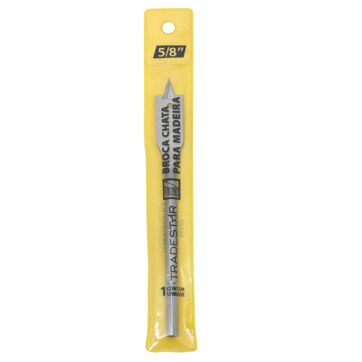 Broca chata para madeira 5/8" Tradestar, ideal para furadeira, proporcionando perfurações precisas em projetos de marcenaria e uso doméstico. Ferramenta de alta qualidade para furos limpos e eficientes.