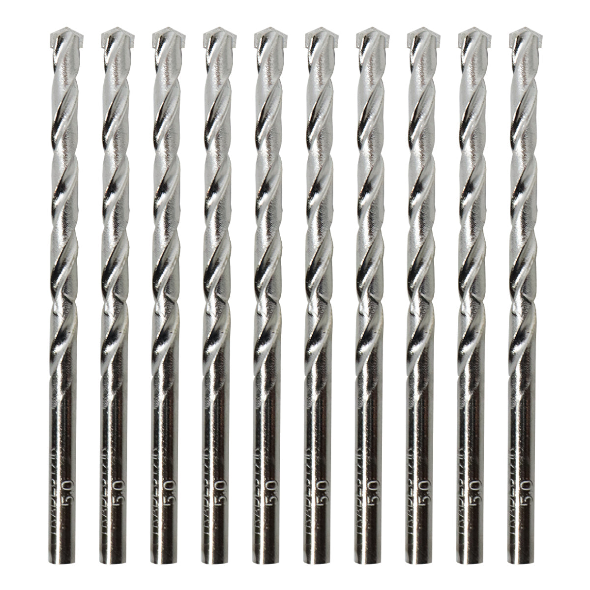 Brocas para concreto Tradestar 5x85mm, pacote com 10 unidades. Brocas helicoidais de metal duro, ideais para furar concreto, pedra e alvenaria. Ferramenta para furadeira, com 5mm de diâmetro e 85mm de comprimento. Produto original, novo e com garantia.