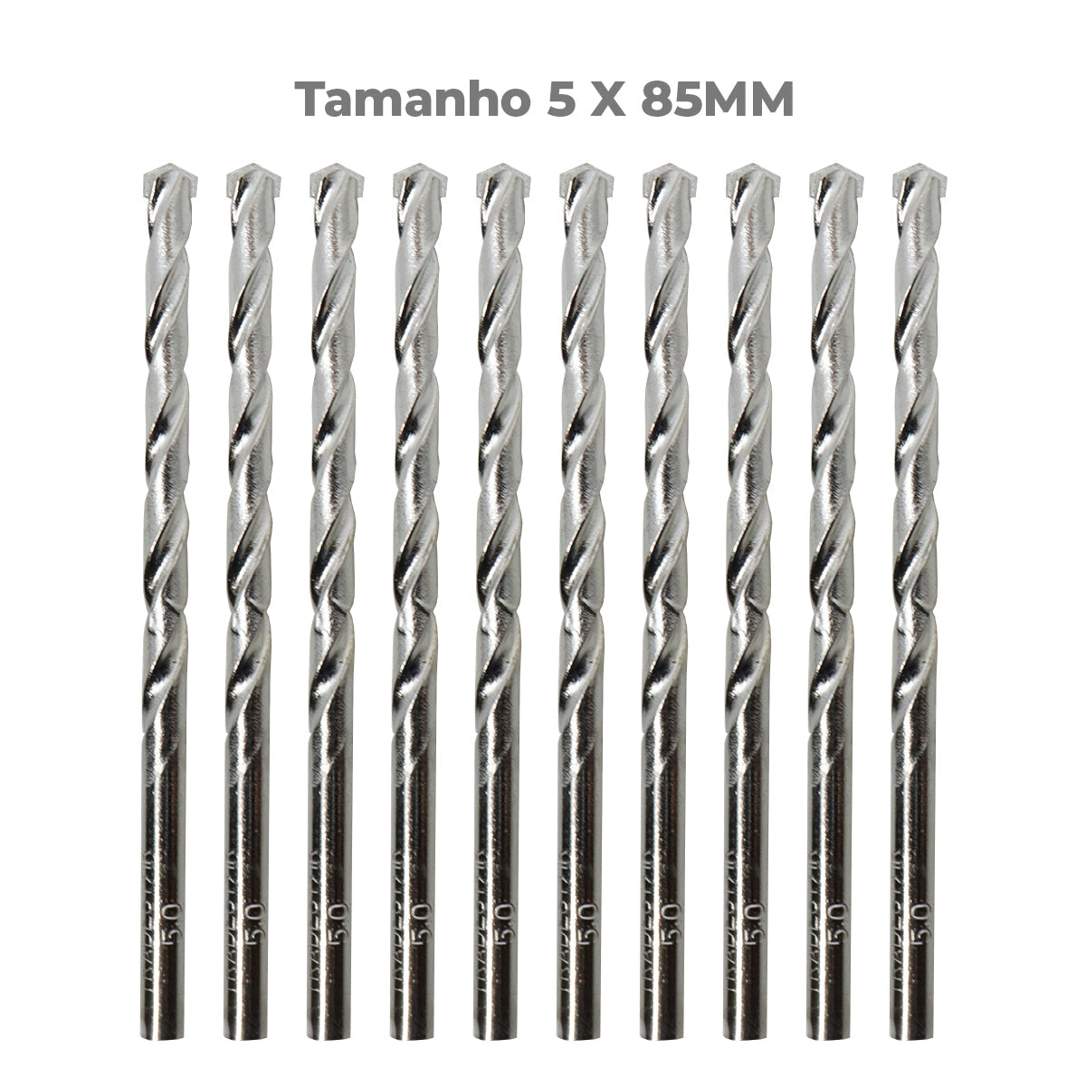 Broca para concreto 5x85mm Tradestar, pacote com 10 unidades. Brocas helicoidais de metal duro para furadeira, ideais para perfurar concreto, pedra e alvenaria. Ferramenta de alta performance para uso profissional e doméstico.