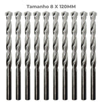 Broca para concreto 8x120mm Tradestar, pacote com 10 unidades. Brocas helicoidais de metal duro para furadeira, ideais para perfurar concreto, pedra e alvenaria. Ferramenta essencial para construção e reformas.