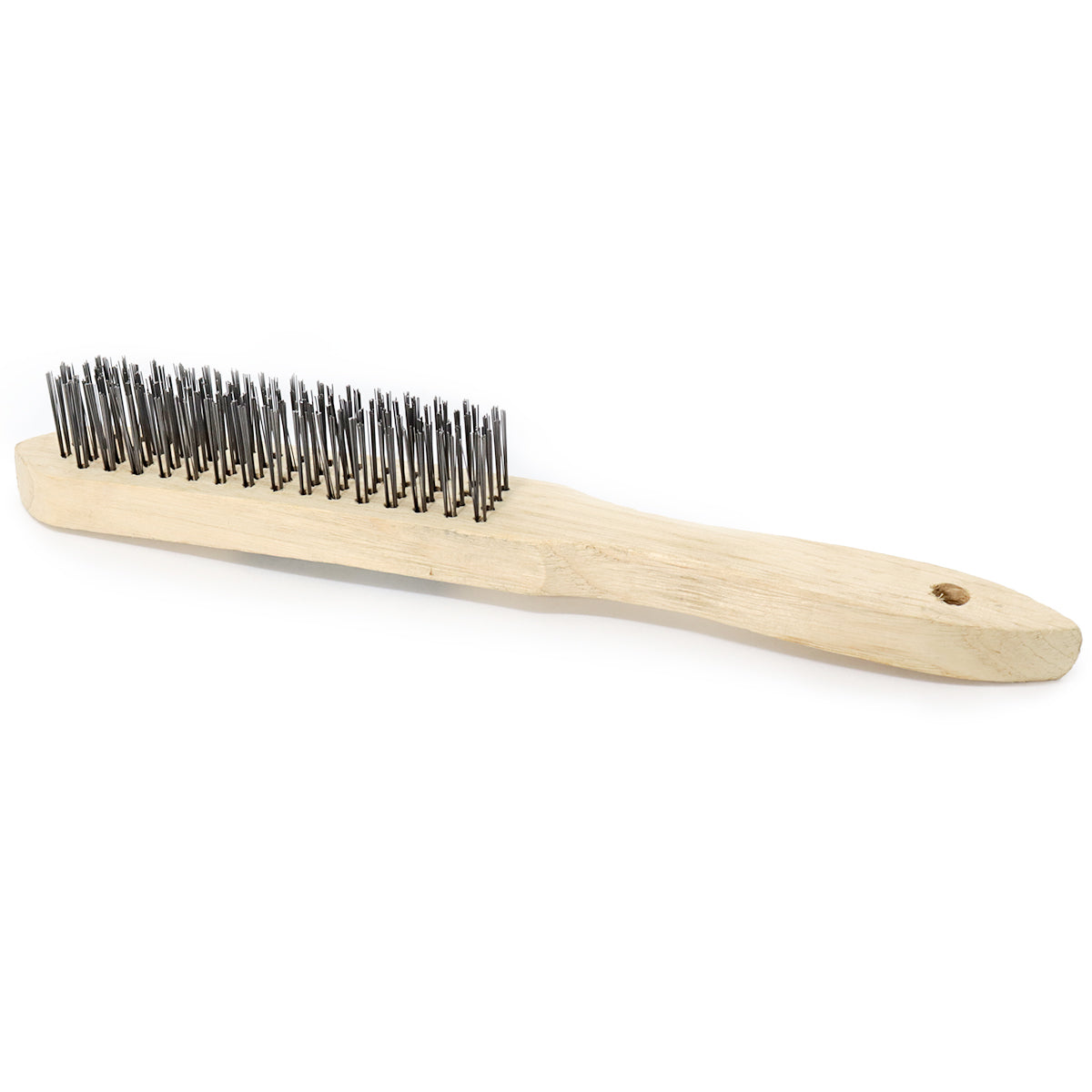 Escova de Aço Carbono Manual Cabo Madeira 4 Filas Tradestar para limpeza pesada, remoção de ferrugem e sujeira em diversas superfícies. Ideal para uso doméstico, projetos de bricolagem e restauração de materiais. Cabo ergonômico de madeira para conforto e precisão.