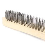 Escova de Aço Carbono Manual Cabo Madeira 4 Filas Tradestar - Ideal para limpeza pesada, remoção de ferrugem e sujeira em diversas superfícies. Possui cerdas de aço resistentes e cabo de madeira ergonômico para maior conforto e eficiência.