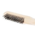 Escova de aço para limpeza de grelha de churrasqueira Tradestar com 5 fileiras e cabo de madeira. Ideal para remover sujeira e ferrugem, revitalizar metais e utensílios domésticos. Ferramenta de limpeza eficiente para churrasco e bricolagem.