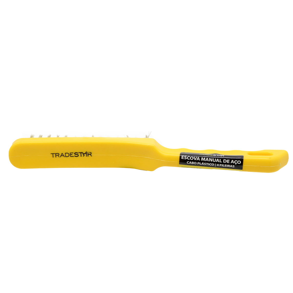 Escova de Aço Limpeza Pesada Tradestar para churrasqueira, com cerdas de aço carbono duráveis e cabo plástico. Ideal para limpeza de grelhas, remoção de ferrugem e outras superfícies metálicas. Ferramenta manual de alta performance para limpeza pesada.