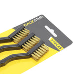 Jogo de Escovas de Aço Manual Tradestar com 3 peças, 17mm, ideal para limpeza e remoção de ferrugem em diversas superfícies. Escovas de latão com cerdas resistentes e cabos ergonômicos para uso confortável e seguro. Ferramenta essencial para projetos de bricolagem e limpeza geral.