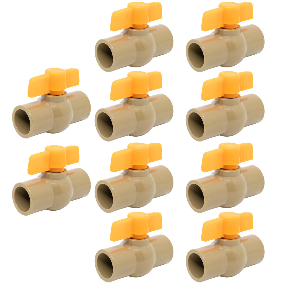 Kit com 10 Registros Esfera PVC Soldável 3/4 25mm Tradestar - Controle de fluxo hidráulico para água potável, ideal para residências, comércios e indústrias. Resistente à corrosão, fácil instalação e vedação eficiente.