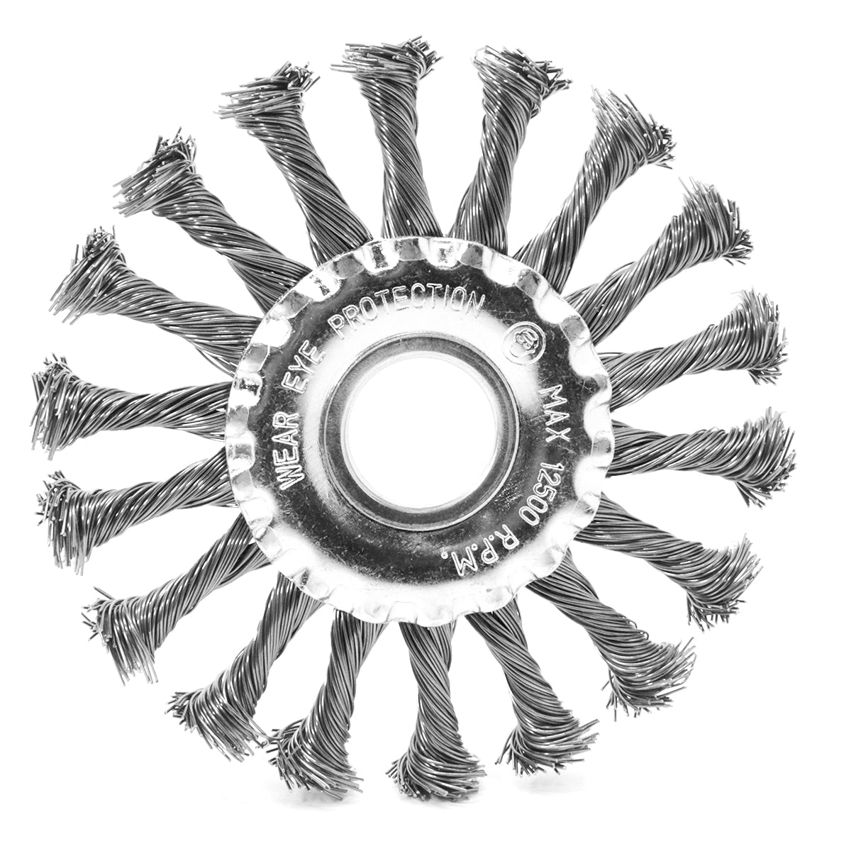 Escova de Aço Torcido Circular Rotativa Trançada 4.1/2 115mm - Ideal para remoção de ferrugem, pintura e resíduos em superfícies metálicas. Ferramenta de alta performance com aço torcido e design circular para limpeza eficiente em cantos e áreas de difícil acesso. Compatível com ferramentas de 115mm.