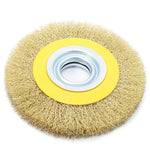 Escova de Aço Circular 6 X 1/2” Tradestar para Motor Esmeril - Ideal para remoção de ferrugem, limpeza e acabamento em diversas superfícies. Acompanha buchas de redução e oferece durabilidade e eficiência para uso profissional.