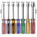 Kit Jogo Chave Canhão Sextavada Tradestar com 7 peças (5mm a 11mm) para parafusos. Conjunto de chaves com design ergonômico e cabo colorido, ideal para mecânicos e manutenção.